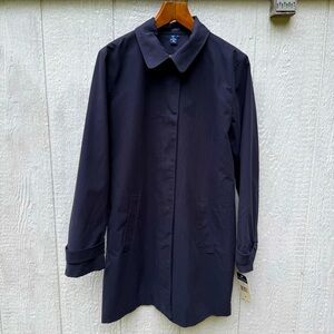 NWT Chaps Unisex Hidden Button Front Navy Trench Coat Jacket M Lined Pockets